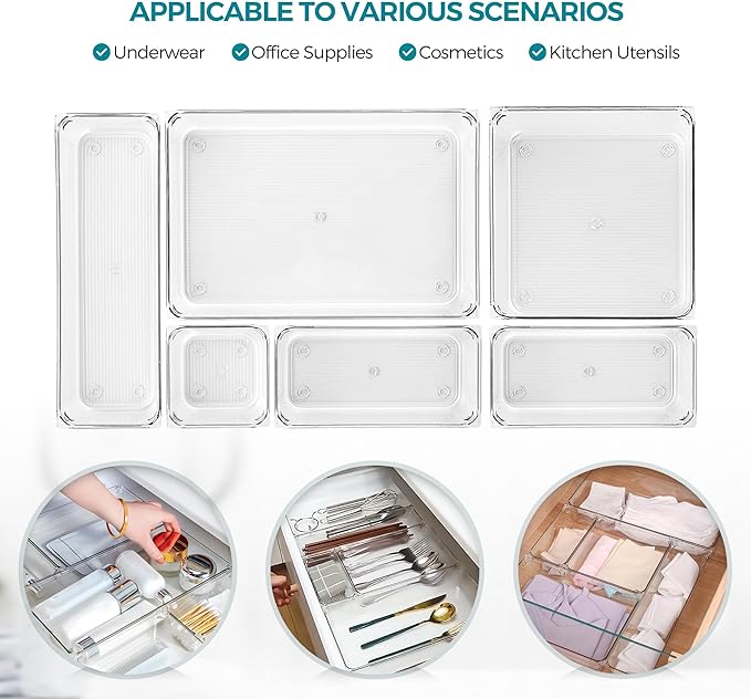 8 Pack Drawer Organizer - 6" X 6" Clear Acrylic Storage Bins with Non-Slip Pads, Versatile Desk Tray for Makeup, Jewelry, Kitchen, Bathroom, and Office Organization