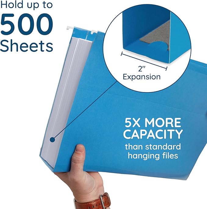25 Blue Summit Supplies Legal Size Hanging File Folders - Assorted Colors, 2" Expansion, Legal Hanging File Folders for Filing Cabinet, 9.5" x 14.75", 11PT Paper Stock with Tabs and Inserts Included