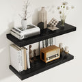 Black Floating Shelves for Wall, 27.5 Inch Bathroom Shelves Set of 2, Rustic Wood Wall Shelf with Invisible Brackets for Books|Storage|Decor, 8 Inch Deep Floating Shelf for Bedroom|Kitchen