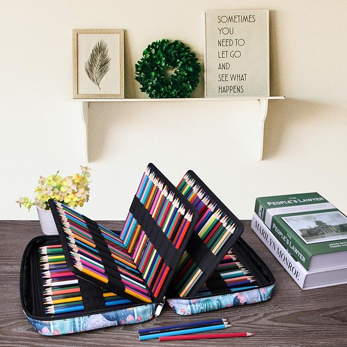 JAKAGO 220 Slots Colored Pencil Case Large Capacity Pen Holder for Artist Painter Zipper Organizer Bag for Marker Highlighter Storage Case for Office Sketch Travel Supplies (Cactus)