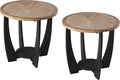 COZAYH Set of 2 Rustic Farmhouse End Tables with Storage Shelf, French Country Modern Round Accent Side Table for Small Spaces, Wood Top & Black Base