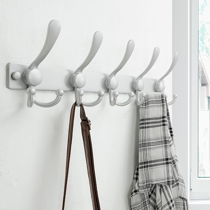 Dseap Coat Rack Wall Mount 2.0 Pro: Heavy Duty 300% Thicker, 16" Stud Mount, Stainless Steel Wall Coat Hooks Hanger for Clothes Jackets Hats Entryway Closet, MaxStrong Series, Silver