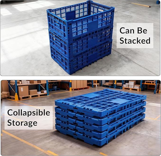 Collapsible Storage Crates, 52 Liter Heavy Duty Foldable Plastic Crates , Storage Baskets and Bins 23.6" L x 15.7" W x 8.6" H Stackable Dairy Milk Crates for Office, Home, Toy Storage