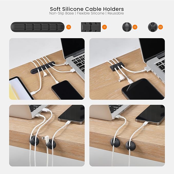 EUREKA ERGONOMIC Cable Management Organizer Kit Cable Raceways 316 PCS, 6 Cable Holder, 4 Cord Sleeve, 60 Wire Clips,2 Roll Self Adhesive Wire Ties, 100 Zip Ties For TV Office Home Under PC Desk,Black