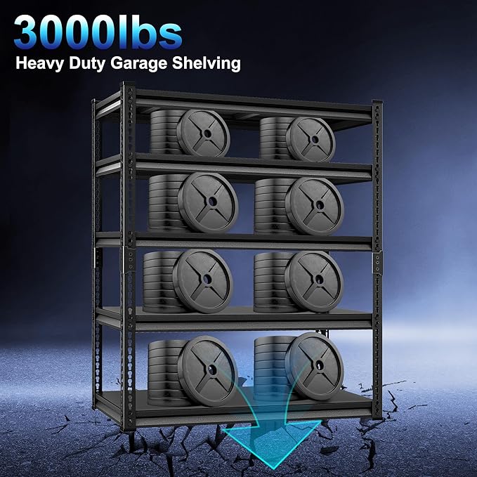Heavy Duty Garage Shelves - 48''W 3,000Lbs Steel Metal Adjustable Utility Industrial Storage Shelving Rack Units for Warehouse Basement 5 Tier Black 47.2" W x 23.6" D x 78" H