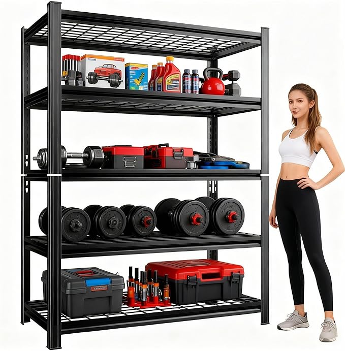 47''W Wire Garage Metal Shelving, 3000 Lbs Heavy-Duty Garage Storage Shelves, 5-Tier Adjustable Reinforced Shelves for Laundry Rooms, Basements, Kitchens&Outdoor (47''W*24''D*71''H)