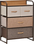 HOMCOM 4-Drawer Dresser, Fabric Chest of Drawers, 3-Tier Storage Tower with Steel Frame and Wooden Top for Bedroom, Nursery Room, Multicoloured