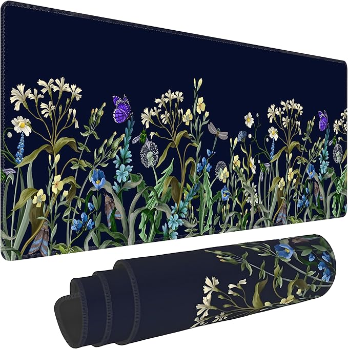 Weeds Flowers Large Mouse Pad,Gaming Keyboard Desk Pad,Extended Mouse Mat Non-Slip Rubber Base with Stitched Edges for Office Game Home XL 31.5"x11.8"