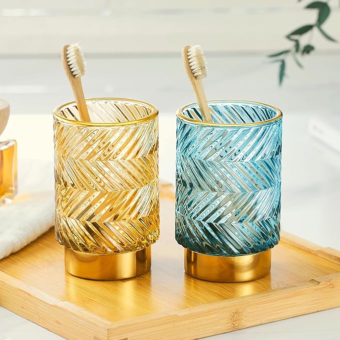 Makeup Brush Holder Organizer,Toothbrush Holders,Desk Pen Pencil Holder,Multifunctional Vintage Glass Brush Cup（A40-2-US）