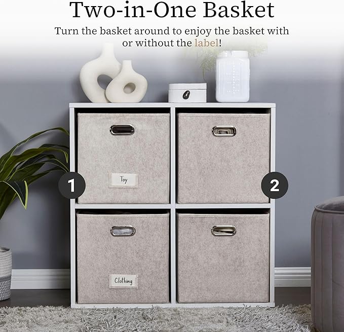 DECOMOMO Felt Storage Bins, 13 inch Cube Storage Bins with Labels for Organization (Cube 13" / 6pcs, Beige)