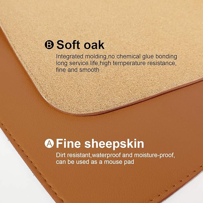 DAWNTREES Dual Sided Desk Mat,Leather Desk Pad,Brown 35.5"x17",Cork Desk Mat Protector,with PU Leather Valet Tray Organizer,Large Mouse Pad,Desk Writing Pad for Office and Home