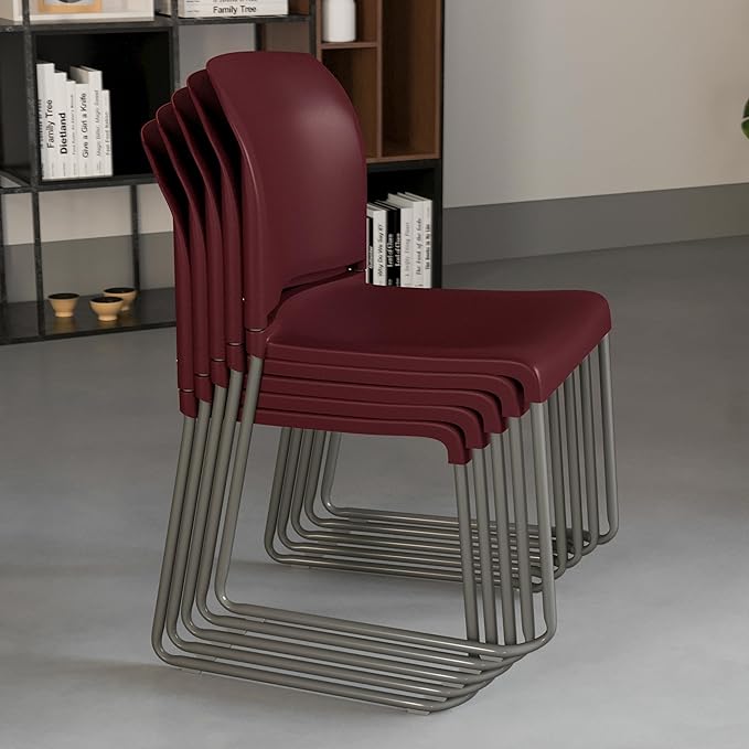 Flash Furniture HERCULES Series 880 lb. Capacity Burgundy Full Back Contoured Stack Chair with Gray Powder Coated Sled Base