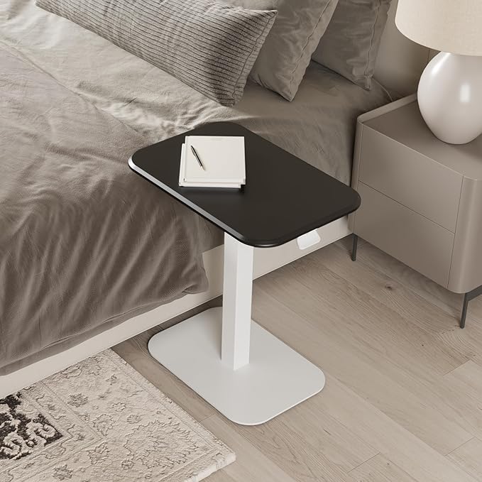 Ergohome™ ELEVANCE Table™ Height Adjustable Side Table for Couch or Bed, Laptop Table - Small End Table Office Coffee Table - C-Shaped Sofa Side Table with Multi-Function (White Base Carbon Top)
