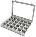 Frebeauty 24 Grid Earring Holder Organizer Tray, Jewelry Organizers and Storage for Drawer,Velvet Jewelry Display Storage for Earrings,Rings,Studs,10.5 x 6.5 x 1.2 Inches Gift for Women (Grey)