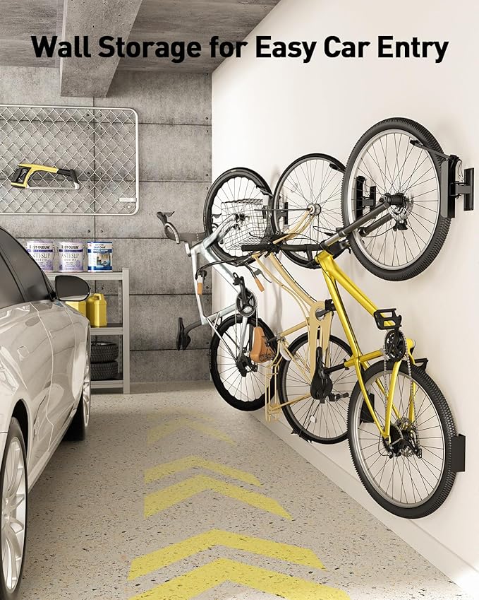 Alphamount AM Swivel Bike Wall Mount, Metal Wall Bike Rack with Durable Sleeves, Space-Saving Vertical Bike Rack with 180° Swivel for Home and Garage, Bike Storage Hanger Mount Up to 66 lbs, 1-Pack