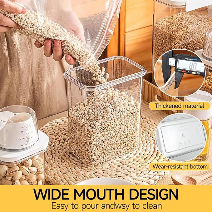 Cereal Container and Rice Storage Dispenser-Airtight Food Storage Organizers BPA-free Plastic Kitchen Pantry Storage Containers food-grade PET material Suitable for rice, grains