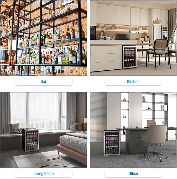 4.5 Cubic Feet Mini Fridge, 145 Can Freestanding Beverage Refrigerator with Glass Front Door for Soda, Beer Under Counter Drink Refrigerator with Adjustable Shelves and Digital Display