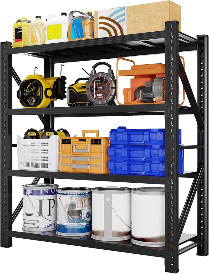 5000LBS Heavy Duty Garage Shelving 59" W Garage Storage Shelves 4-Tier Metal Adjustable Shelf Unit Storage Rack for Basement Supermarket Warehouse 59" W x 24" D x 78" H Black