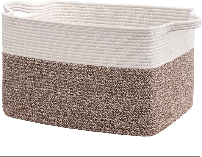 Goodpick Large Woven Blanket Basket 21.6" x 14.9" x 11.8" Storage Baskets for Organizing, Baby Laundry Basket with Handles, Toy Storage Baskets for Living Room Nursery, Brown