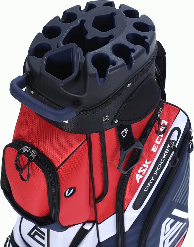 ASK ECHO T-Lock Golf Cart Bag with 14 Way Organizer Divider Top, Premium Cart Bag with Handles and Rain Cover for Men