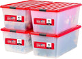 IRIS USA 91 Qt. Stackable Plastic Storage Bins with Lids, 4 Pack - BPA-Free, See-Through Organizing Solution, Latches, Durable Nestable Containers, Secure Pull Handle, Made in USA - Red