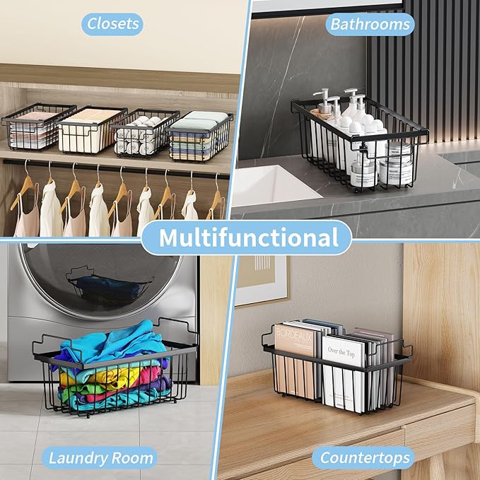 4 Pack Freezer Organizer Bins(14.6‘’L X 7.1‘’W X 5.2‘’H) Suitable for 5-7 Cu.Ft Chest Freezer Sort Frozen Meats | Stackablet Chest Freezer Organizer Bins Get Food Easily w/Handle, Gifts Ideas for Mom