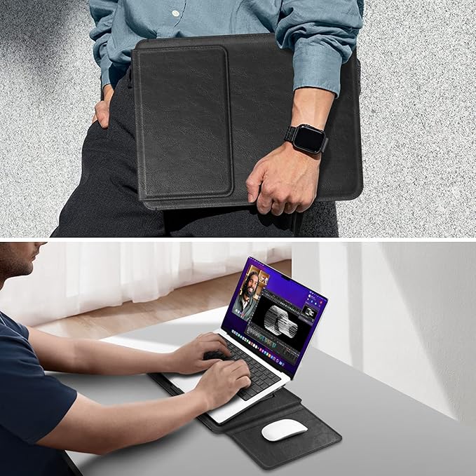 Fintie Sleeve Case for MacBook Air 13.6 A3240 A3113 A2681, Pro 14 A3434 A3401 A3185 A3112 A2992 A2918 A2779 A2442, MacBook Pro/Air 13 - PU Leather Slim Bag Cover with Stand Feature, Black