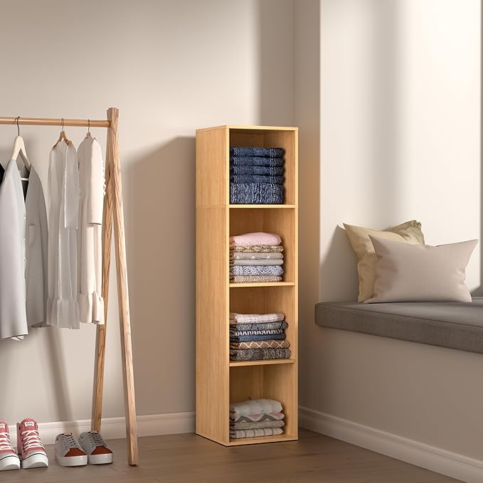 4 Cube Storage Organizer, 4 Tier Cube Bookcase Freestanding Storage Display Organizer for Home Office, Four Cubes Open Shelf Bookshelf (Oak, 4 Cube)