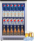 Weili 20 Inch Built in Beverage Fridge with Glass Door, 120 Can Under Counter Soda Beer Drink Refrigerator with Blue LED Light for Home Office or Bar, 36-50°F Auto Defrost