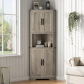 Maupvit Tall Corner Cabinet, Farmhouse Corner Storage Cabinet with 4 Barn Doors and Adjustable Shelves, Storage Pantry Cabinet for Kitchen, Living Room, Laundry Room, Grey