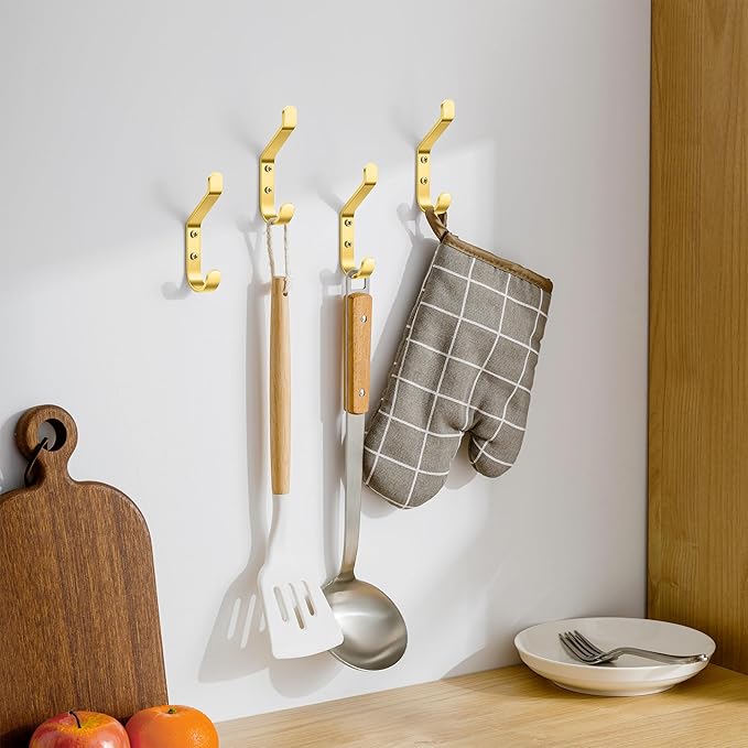 Coat Hooks Wall Mount for Hanging: 20LB Sturdy Hanger for Backpack, Towel, Bag, for Closet, Bathroom, Door, Mushroom, Brushed Gold 10 Pack, 3.75"
