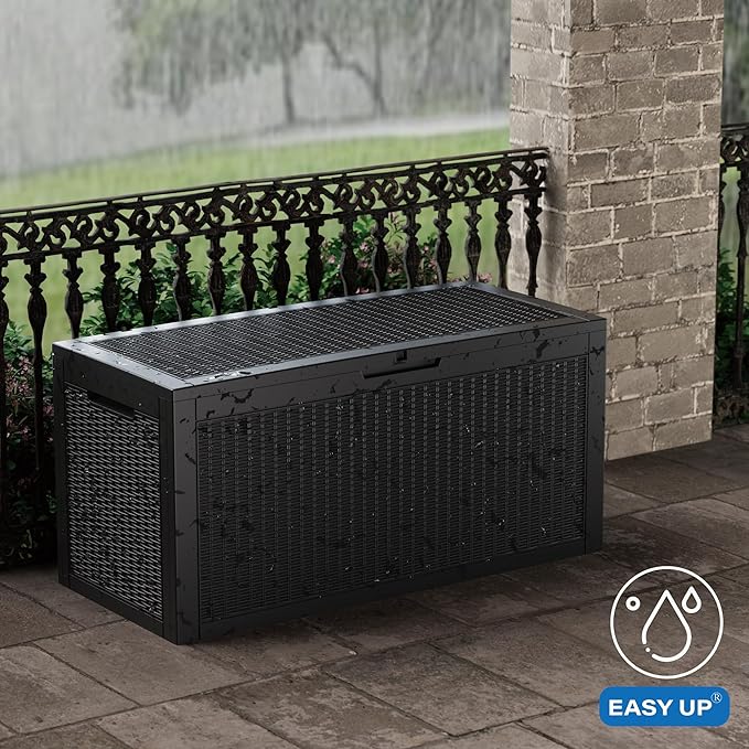 EasyUp 100 Gallon Deck Boxes Waterproof, Outdoor Large Storage Boxes with Lids, Outside Resin Storage Box & Deck Boxes for Patio, Garden Use(Black)