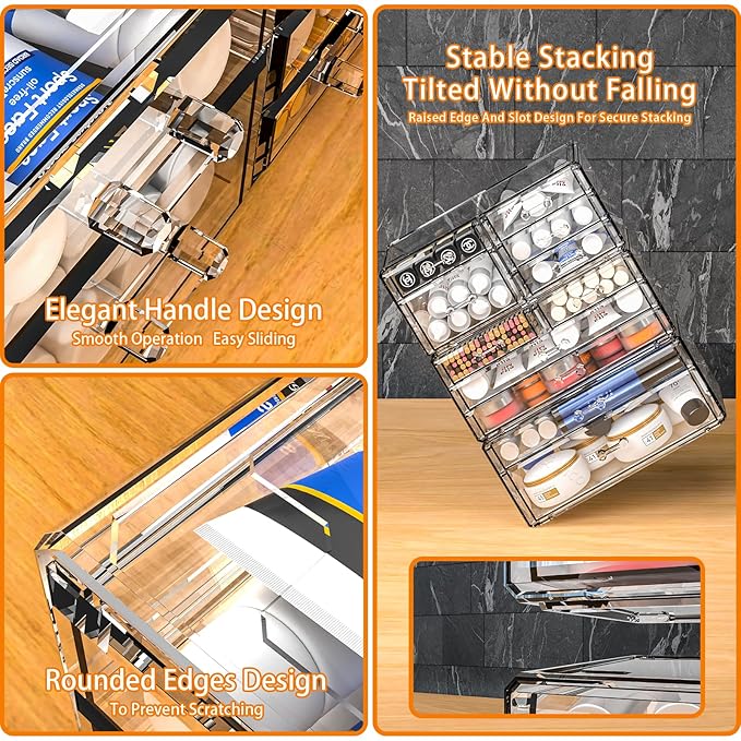 Cq acrylic Clear Stackable Storage Drawers,Plastic Makeup Organizer and Bathroom Storage Bins WIth 9 Drawers For Make up,Medicine,Craft,Pen,Beauty and Office Supply Organizer