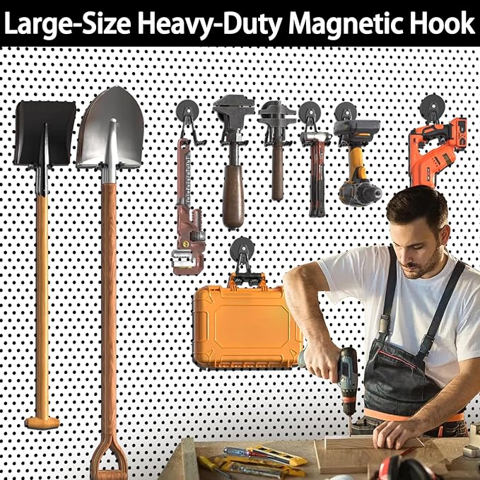 3-H Magnetic Wave Hooks Heavy Duty 4 Pack, Large Magnet Garage Hooks Heavy Duty and Strong Utility Magnetic Tool Holde for Hanging and organizing Garden Power Tool (Black
