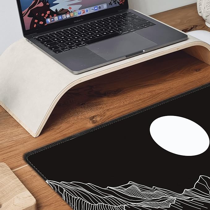 Black and White Mountain Large Mouse Pad,Gaming Keyboard Desk Pad,Extended Mouse Mat Non-Slip Rubber Base with Stitched Edges for Office Game Home XXL 35.4"x15.7"