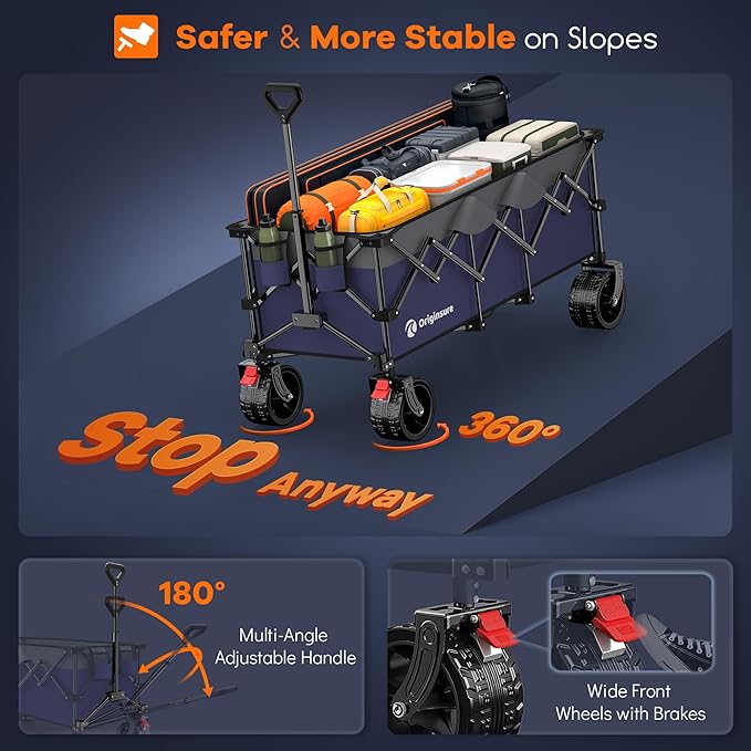 48" L Collapsible Beach Wagon Cart Foldable, 560LB Weight Capacity 300L Heavy Duty Folding Wagons with Big All-Terrain Wheels, Utility Carts for Groceries, Shopping, Camping, Sports - Grey&Purple