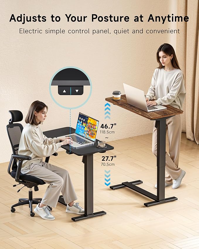 BIZUM Small Electric Standing Desk Bedside Table with Hidden Wheels 31.5 x 15.8 Inch Adjustable Computer Laptop Office Desk, Walnut