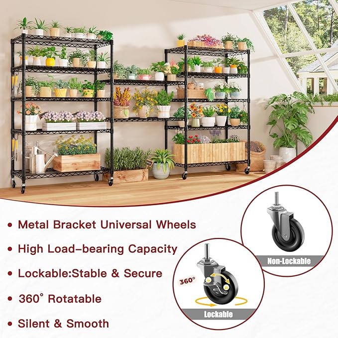 PrimeZone 6 Tier Wire Shelving with Wheels 79''H 1500lbs Storage Shelves NSF Certified Heavy Duty Steel Metal Shelf Adjustable Rolling Rack Kitchen Garage Closet Pantry Laundry 79''HX36''WX16''D 2Pcs