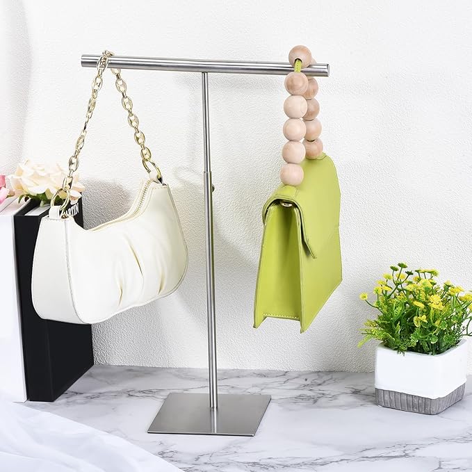 uxcell Necklace Display Stand Adjustable Height Jewelry Rack T Bar Tabletop Purse Holder for Home Boutique Store - Silver