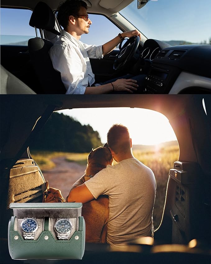 MR.OKAY 2 Watch Travel Case -Premium Leather With Perfect Texture.(Watch Carrying Or Organizer For Storage And Display). Mens for Handcrafted by Craftsmen.