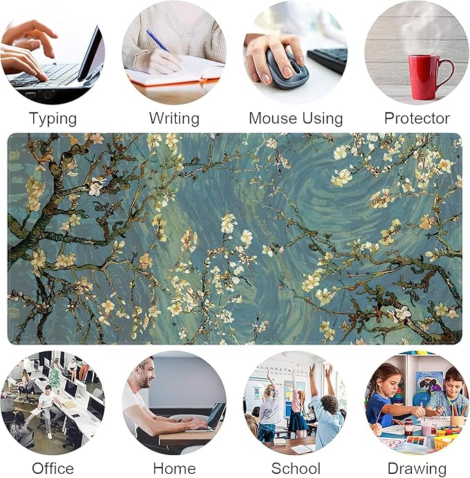 Almond Blossoms Large Mouse Pad,Gaming Keyboard Desk Pad,Extended Mouse Mat Non-Slip Rubber Base with Stitched Edges for Office Game Home XXL 35.4"x15.7"