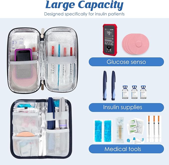 YOUSHARES Insulin Cooler Travel Case - Diabetic Insulated Organizer Portable Cooling Bag for Medication Cooling Insulation, Insulin Pen Case with 2 TSA Approved Cooler Ice Pack (Pink Flower)