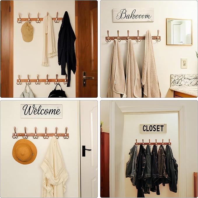 Dseap Coat Rack Wall Mount 2.0 Pro: 24” Long, 3X Tougher, Heavy Duty Stainless Steel Wall Coat Hanger with 6 Tri Hooks for Clothes Jackets Hats Entryway Closet, Antique Copper