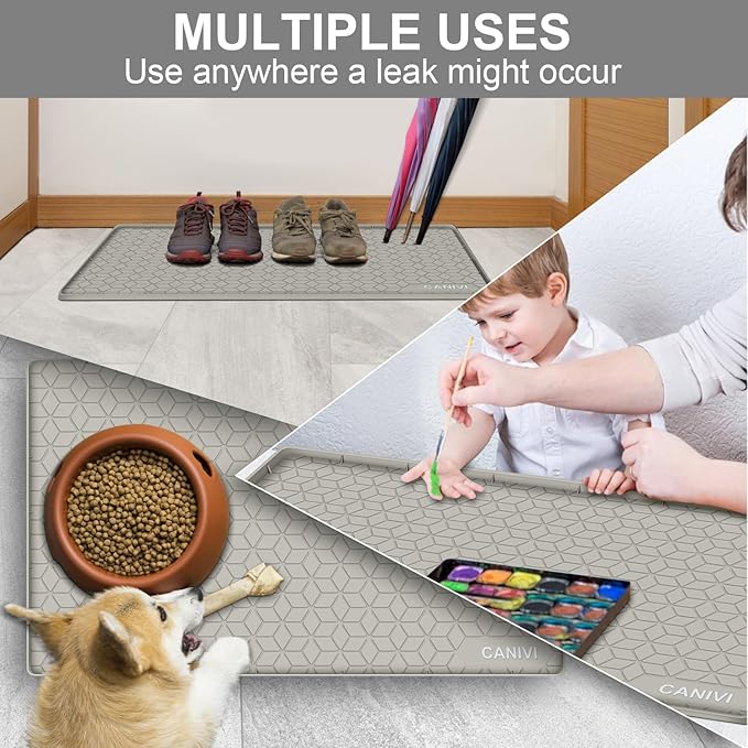 Under Sink Mat, 31" x 22" Waterproof Silicone Under Sink Tray for Kitchen & Laundry Cabinets, Kitchen Cabinet Shelf Protector, Up to 3.2 Gallons Liquid, Fits 36 inch Standard Cabinet (Khaki)