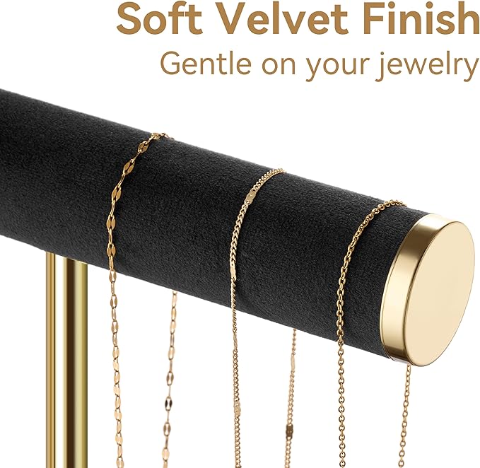 Bracelet Holder Jewelry Organizer Display - 3 Tier T Bar Velvet Stand, Black Necklace Holder Organizer, Bracelet Holder, Earring Holder and Ring Display for Jewelry Organizers and Storage