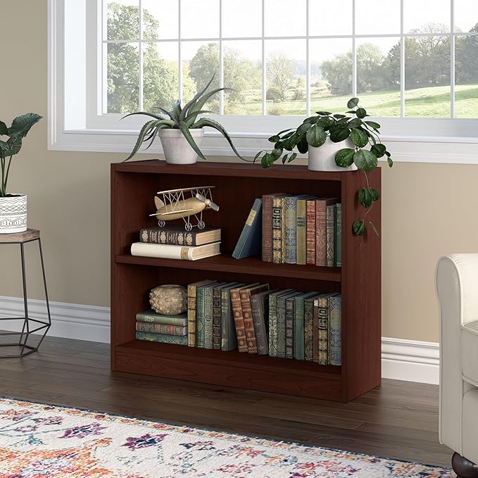 Bush Furniture Universal Small 2 Shelf Bookcase in Vogue Cherry, Low Storage and Display Bookshelf for Home Office or Living Room Organization