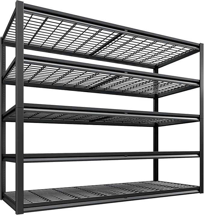 REIBII 78" H Garage Shelving, 5 Tier Storage Shelves Heavy Duty, 3000LBS Industrial Shelf, Adjustable Metal Shelving for Garage, Warehouse, School, Commercial, Business, 55.2" W x 78" H x 26" D