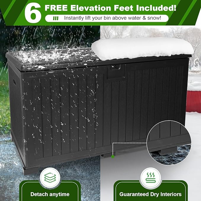 260 Gallon Outdoor Storage Box Waterproof, Extra Large Plastic Outside Deck Box Weatherproof, Resin Outdoor Cushion Storage Container with Lock and Lids for Cushion and Pool Equipment, Black
