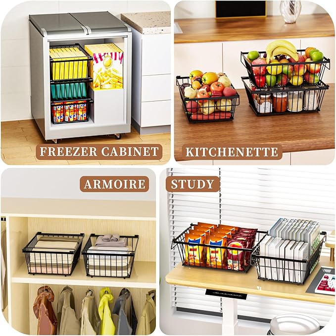 Freezer Organizer Bins ，Enhanced Leak-Proof Bottom，4 Pack Stackable Deep Freezer Organizer Bins for 5 Cu.FT Small Chest Freezer，Easy Get Bottom Foods without Digging（for 5 Cu.Ft