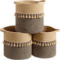 danpinera Pack of 3 Storage Baskets, 11"x11" Round Woven Baskets, Cotton Rope Basket for Storage Pillows, Towels, Toy, Clothes, Magazines, Black & Brown